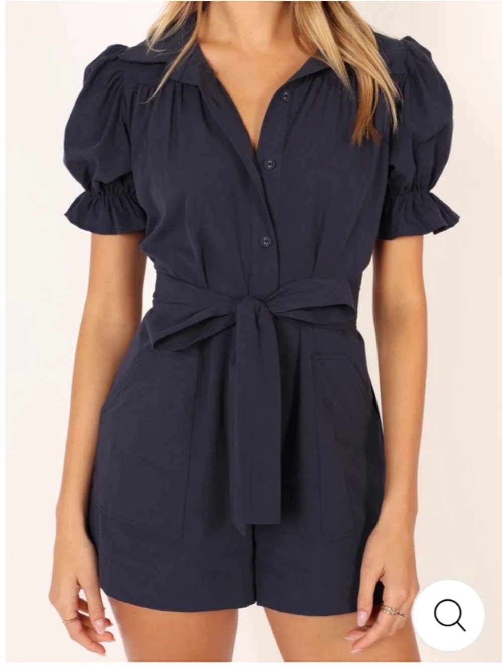 Petal & Pup Navy Short-Sleeve Belted Romper